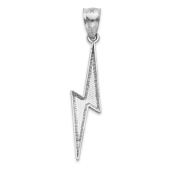 Solid 14k White Lightning Bolt Pendant - Silver Necklace Thunderbolt Charm - Picture 3 of 5